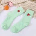 Cute winter green coral fleece socks with sweet watermelon embroidery, cozy fuzzy sleep socks. - One Size / Light Green Watermelon