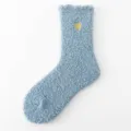 Light blue fuzzy fleece mid-calf socks with cute gold embroidered heart design for women warm winter - One Size (EU 36-41) / Denim Blue