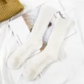 Cozy white fuzzy cable knit sleep socks, extra long plush coral fleece winter warm socks. - One Size / Color 7