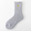 Cozy grey fuzzy coral fleece women mid-calf socks with cute gold heart embroidery for winter warm. - One Size (EU 36-41) / Light Gray