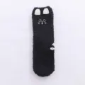 Calze medie invernali in pile corallo nero con ricamo di orecchie di gatto e viso. - Colore 13