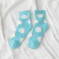 Women fuzzy coral fleece polka dot socks winter warm home sleep cozy mid tube socks - One Size / Color 5