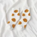 Soft thickened coral fleece winter warm socks in white with yellow-brown dots for home use. - One Size / Color 7