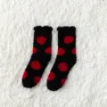 Winter warm fuzzy coral fleece socks, black with red polka dots, cozy floor sleep socks. - One Size / 8# Black Red Dot