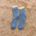Women winter thick coral fleece cozy sleep socks, soft warm fuzzy mid-calf snow socks blue - One Size / Blue