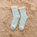 Women Thickened Coral Fleece Mid-Tube Socks Light Green Winter Warm Fuzzy Sleep Socks - One Size / Light Green