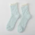 Soft fluffy coral fleece winter mid-tube socks in light blue and white color, cozy and warm. - Color 6