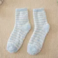 Blue and white striped fuzzy coral fleece fuzzy sleep socks for cozy winter indoor home wear. - One Size / Color 1 (Blue Striped)