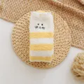 Yellow white striped fluffy fuzzy sleep socks with cute cat ears, cozy winter socks. - One Size / Color 12