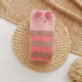 Coral fleece striped pig women fuzzy sleep socks pink brown winter warm cozy calf hosiery - One Size / Color 13