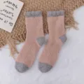 Winter cozy coral fleece mid-tube socks with cute contrast color design for women. - One Size / Color 5