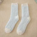 Fluffy coral fleece socks for women, winter warm blue grid mid-tube home sleep socks. - One Size / Color 4 (White and Blue Plaid)