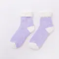 Winter thick coral fleece socks purple with white trim home sleep cozy warm fuzzy socks - One Size / Color 5