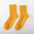 Winter thick coral fleece fuzzy socks with non-slip dispensing soles for cozy home sleep indoor warm wear. - One Size / Orange Yellow