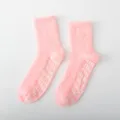 Pink fuzzy coral fleece winter socks with non-slip sole for women warm sleeping home wear - One Size / Bright Pink