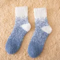 Cozy winter coral fleece mid-calf socks, blue and white gradient, warm home sleep socks. - One Size / Blue White Gradient