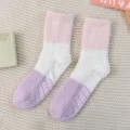 Cozy fuzzy coral fleece socks with grip soles, cute color block winter sleep socks for home. - One Size / Color 5