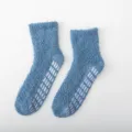 Winter thick coral fleece mid-tube socks in blue with anti-slip grip for home sleeping - One Size / Denim Blue
