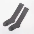 Women's grey fuzzy coral fleece long socks, thick warm winter sleep knee-high socks. - One Size / Gray