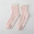 Pink fluffy coral fleece fuzzy socks with white anti-slip grip soles for winter home warm wear. - One Size / Light Pink