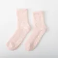 Pink fuzzy coral fleece winter cozy mid-tube socks with anti-slip grip sole for home use - One Size / Light Pink