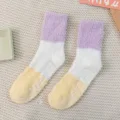 Winter thick coral fleece colorblock mid-tube sleep socks with anti-slip dots - One Size / Color 6