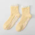 Winter thick coral fleece grip socks for women, cozy fuzzy warm mid-calf sleep home socks. - One Size / Light Yellow
