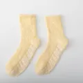 Thickened coral fleece warm winter socks with anti-slip grip soles for cozy home sleeping. - One Size / Light Yellow