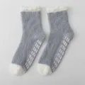 Winter fuzzy coral fleece anti-slip socks, thick warm mid-calf home sleep socks for women. - One Size / Light Gray