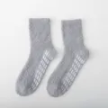 Grey thick coral fleece winter mid-calf socks with non-slip sole for women home sleep. - One Size / Light Gray