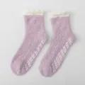 Cozy winter coral fleece grip socks with fuzzy cuffs, thick and warm house sleep socks. - One Size / Light Purple