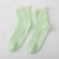 Winter plush coral fleece fuzzy socks with anti-slip grips, cozy warm home sleep socks. - One Size / Milky Green