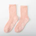 Pink fuzzy coral fleece winter socks with anti-slip grip soles for cozy home sleeping and warmth. - One Size / Champagne