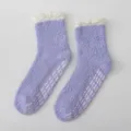 Purple and white coral fleece fuzzy socks with anti-slip grips for winter home and sleep. - One Size / Medium Purple