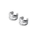 Double layer rhinestone ear cuff, geometric wave silver ear bone clip, minimalist fashion jewelry. - Double Layer Geometric Wave Ear Cuff (ER818) / 1 Pair / Silver