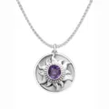 Silberne Sonnenblumen Halskette mit violettem Edelstein Anhänger für den täglichen Stil - Lila Strass Stil (X1158) / Lila
