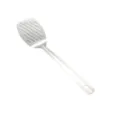 Stainless steel cooking spatula close-up view showing slotted drainage design and long handle. - Slotted Spatula