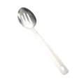 Close-up detail of the stainless steel slotted spoon showing drainage slots and handle hole. - Small Skimmer