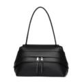 Classic black leather shoulder bag for women, stylish underarm handbag with chic zipper detail. - Black