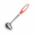 Stainless steel oil pouring spoon with orange non-slip handle for kitchen cooking. - Orange