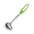 Stainless steel oil pouring spoon with green non-slip handle kitchen gravy ladle tool. - Green