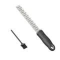 Stainless steel lemon zester and cheese grater with comfortable handle and cleaning brush. - Strip Grater / Black