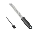 Stainless steel lemon zester and cheese grater with cleaning brush for kitchen cooking. - Square Grater / Black