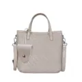 Sac seau tissé chic pour femmes, élégant sac à bandoulière et porté épaule avec pochette. - Blanc