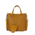 Sac seau tressé jaune pour femme sac bandoulière épaule élégant variante mode. - Jaune