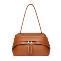 Brown leather underarm shoulder bag for women, retro vintage handbag with dual zippers. - Brown