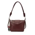 Weinrote retro Damen Umhängetasche mit Knotenhenkel und Anhänger, elegante PU Handtasche. - Ohne Anhänger / Burgunderrot