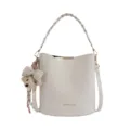 Sac seau blanc élégant avec poignée tressée et charmant pendentif ours, sac bandoulière. - Sans pendentif / Blanc