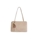 Borsa a tracolla vintage in camoscio cachi con elegante ciondolo in perline di legno - senza ciondolo / Kaki