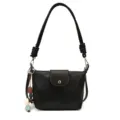 Black PU leather shoulder bag for women, trendy commuter crossbody bag with knot strap and beads. - Black